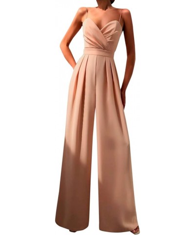 Womens Sexy Jumpsuits Spaghetti Straps Sleeveless V Neck High Waist Rompers Pleated Wide Leg Long Pants Jumpsuit Orange_1 $11...