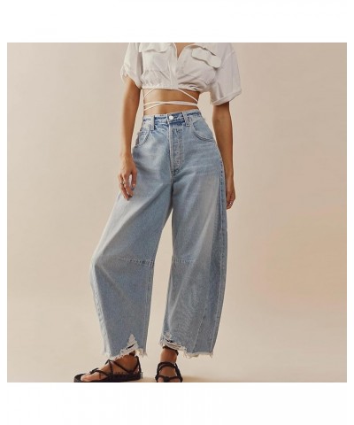 Barrel Jeans for Women,2024 Spring Baggy Boyfriend Jean Mid Rise Wide Leg Loose Y2k Cropped Denim Pant B-light Blue $9.00 Jeans