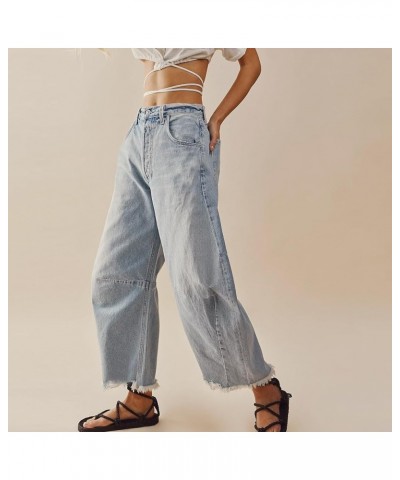 Barrel Jeans for Women,2024 Spring Baggy Boyfriend Jean Mid Rise Wide Leg Loose Y2k Cropped Denim Pant B-light Blue $9.00 Jeans