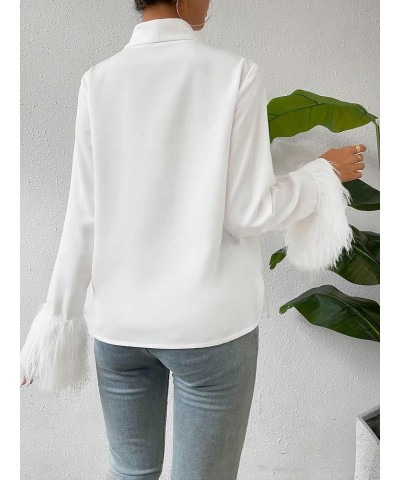 Women's Wrap V Neck Fuzzy Long Bell Sleeve Elegant Party Blouse Shirt Top White $19.80 Blouses