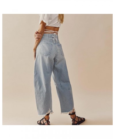 Barrel Jeans for Women,2024 Spring Baggy Boyfriend Jean Mid Rise Wide Leg Loose Y2k Cropped Denim Pant B-light Blue $9.00 Jeans