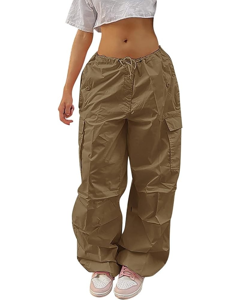 Parachute Pants for Women, Y2k Cargo Pants Women Baggy Drawstring High Rise Straight Leg Baggy Pants Jogger Sweatpants Z02-br...