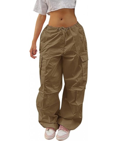 Parachute Pants for Women, Y2k Cargo Pants Women Baggy Drawstring High Rise Straight Leg Baggy Pants Jogger Sweatpants Z02-br...