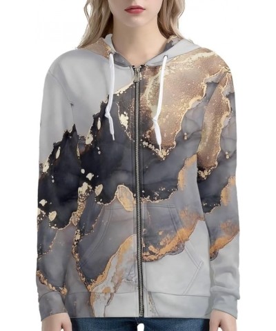 Women Zip Up Hoodies Drawstring Sweatshirt Long Sleeve Casual Hoodie Jacket with Pocket Size XS-5XL Modern Marble $21.89 Hood...