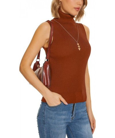 Knit Sleeveless Turtlenecks for Women Sleeveless Sweater Tops High Stretchy Fitted Basic Sweater Vest Orange $13.79 Sweaters