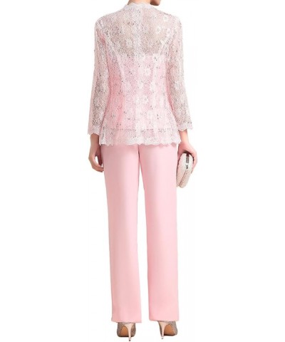 3 Piece Mother of The Bride Pant Suits Sequins Lace Chiffon Wedding Guest Dresses Long Sleeve Square Neck Red $44.04 Suits