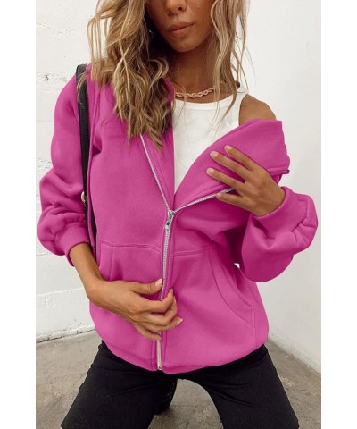 Womens Zip Up Hoodies Long Sleeve Sweatshirts Fall Outfits Oversized Sweaters Casual Fashion Jackets Hot Pink $22.25 Hoodies ...