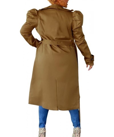 Women Trench Coat Elegant Long Puff Sleeve Loose Long Windbreaker Brown $14.57 Coats