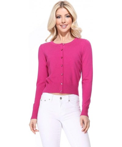 Women's Cropped Cardigan Sweater – Long Sleeve Crewneck Basic Classic Casual Button Down Knit Soft Lightweight Top Magenta $1...