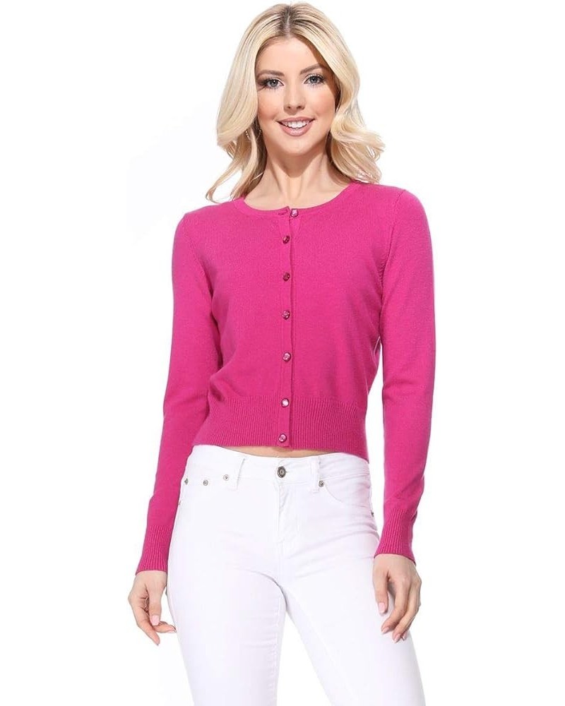 Women's Cropped Cardigan Sweater – Long Sleeve Crewneck Basic Classic Casual Button Down Knit Soft Lightweight Top Magenta $1...