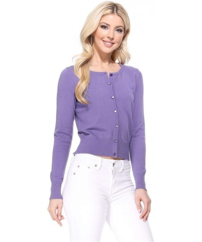 Women's Cropped Cardigan Sweater – Long Sleeve Crewneck Basic Classic Casual Button Down Knit Soft Lightweight Top Magenta $1...