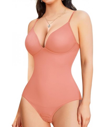 Tank Top Bodysuit for Women V Neck Body Suit with Built in Bra Lightpink $13.50 Bodysuits