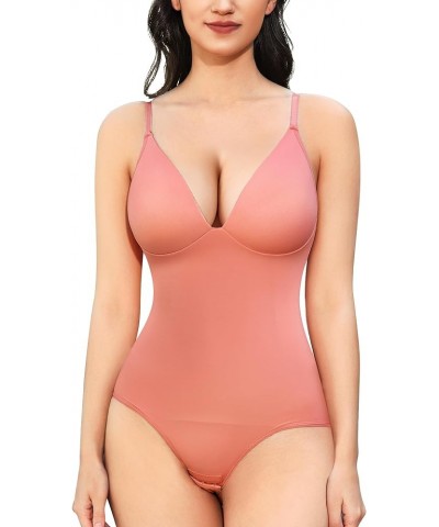 Tank Top Bodysuit for Women V Neck Body Suit with Built in Bra Lightpink $13.50 Bodysuits