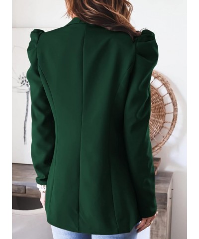 Women's Blazers Open Front Puff Sleeve Office Blazer Bussiness Casual Jackets Work Suit with Pockets Dark Green $26.40 Blazers