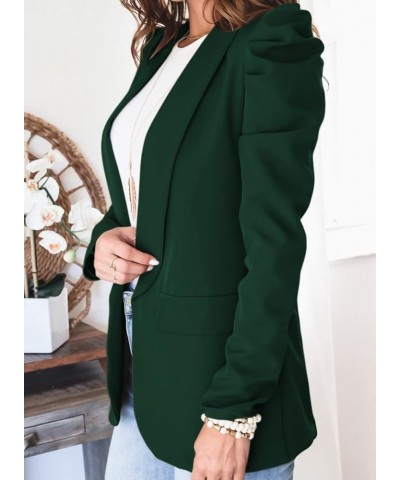 Women's Blazers Open Front Puff Sleeve Office Blazer Bussiness Casual Jackets Work Suit with Pockets Dark Green $26.40 Blazers