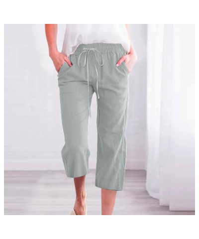 Capri Pants for Women Palazzo Lounge Pants Summer Casual Cropped Cotton Linen Comfy Baggy Trousers with Pockets C-mint Green ...