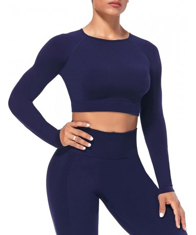 Women's Crop Long Sleeves Workout Tops Sports Shirts 91 Navy $11.00 Activewear