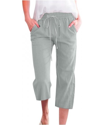 Capri Pants for Women Palazzo Lounge Pants Summer Casual Cropped Cotton Linen Comfy Baggy Trousers with Pockets C-mint Green ...