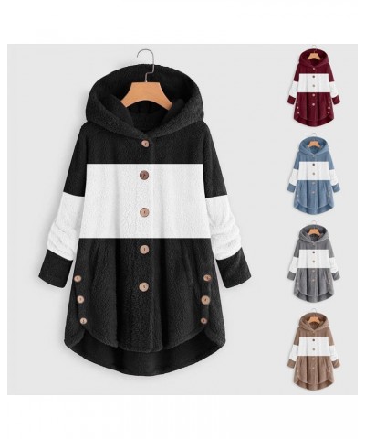 Fleece Jackets for Women Plus Size Button Plush Tops Hooded Patchwork Loose Cardigan Wool Coat Winter Jacket Outwear Q03grey ...