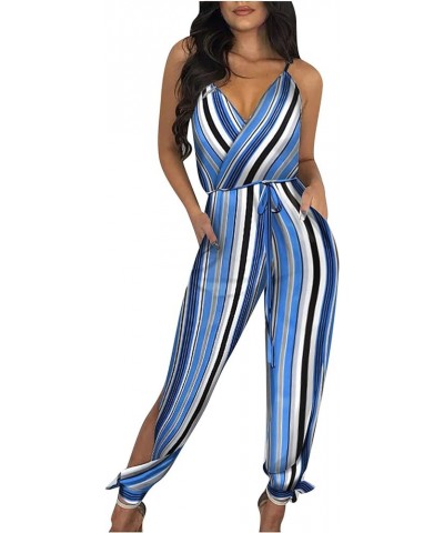 Women's Summer Jumpsuits Sleeveless Spaghetti Strap Floral Print Slit Leg Ankle Tie Casual Beach Jumpsuits Rompers A02 blue $...