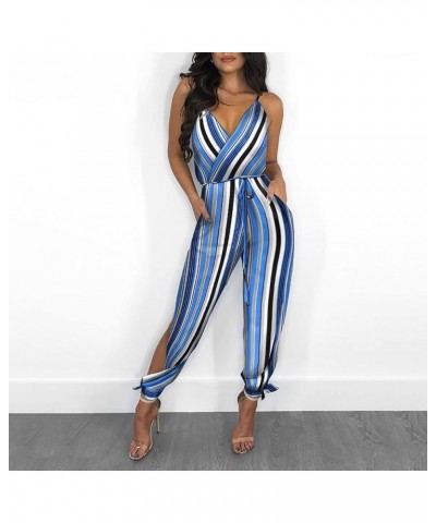 Women's Summer Jumpsuits Sleeveless Spaghetti Strap Floral Print Slit Leg Ankle Tie Casual Beach Jumpsuits Rompers A02 blue $...