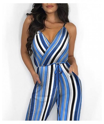 Women's Summer Jumpsuits Sleeveless Spaghetti Strap Floral Print Slit Leg Ankle Tie Casual Beach Jumpsuits Rompers A02 blue $...