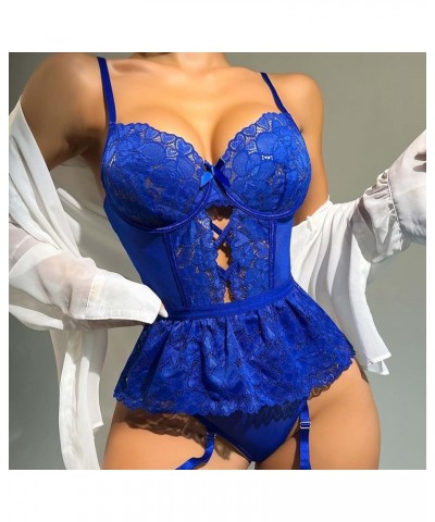 Lingerie for Women Women's Sexy Lace Babydoll with Garter Mini Teddy Bodysuit Lingerie Backless Chemise Sleepwear Blue $7.46 ...