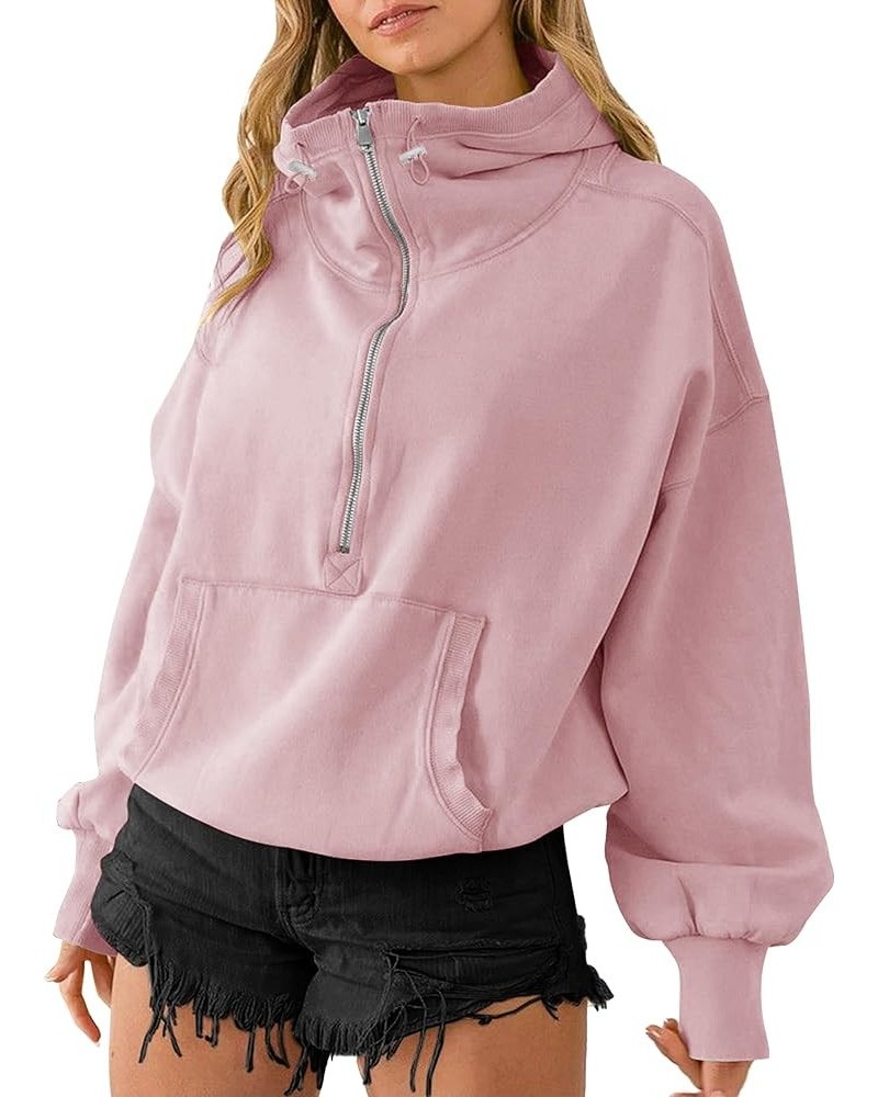 High Neck Hoodies for Women Oversized Half Zip Drawstring Y2K Pullover Sweater Casual Long Sleeve Sweatshirt with Pockets Lig...