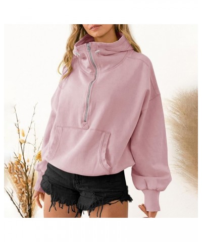 High Neck Hoodies for Women Oversized Half Zip Drawstring Y2K Pullover Sweater Casual Long Sleeve Sweatshirt with Pockets Lig...