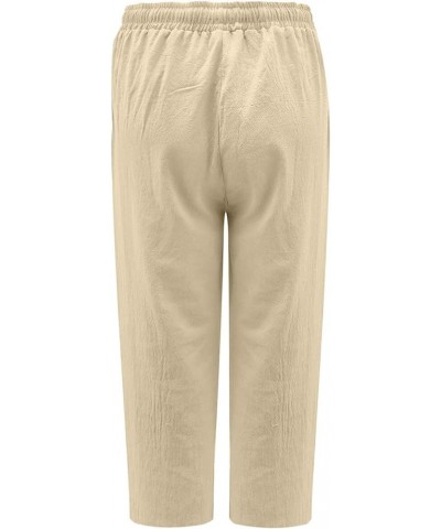 Women Summer Causal Linen Pants Drawstring Wide Leg Trousers Ankle Length Beach Pants Straight Leg Cropped Pants Khaki 14 $7....