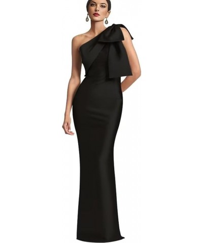 One Shoulder Mermaid Prom Dress with Bow Satin Bridesmaid Dresses Long Sheath/Column Mother of The Bride Dresses AG102 Black ...