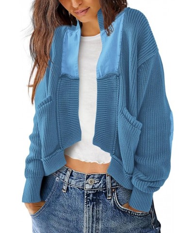 Womens Cardigan Sweaters Cable Knit Sweater Open Front Long Sleeve Chunky Cardigan Outerwear Coats Dusty Blue $21.62 Sweaters