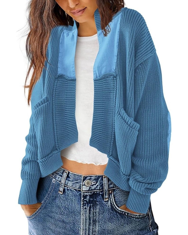 Womens Cardigan Sweaters Cable Knit Sweater Open Front Long Sleeve Chunky Cardigan Outerwear Coats Dusty Blue $21.62 Sweaters