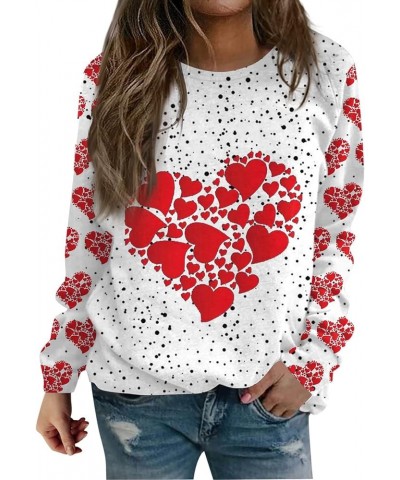 Valentine's Day Tops For Women Fashion Love Heart Print Long Sleeve Round Neck Top Pullover Sweatshirt Casual Blouse E-red $1...