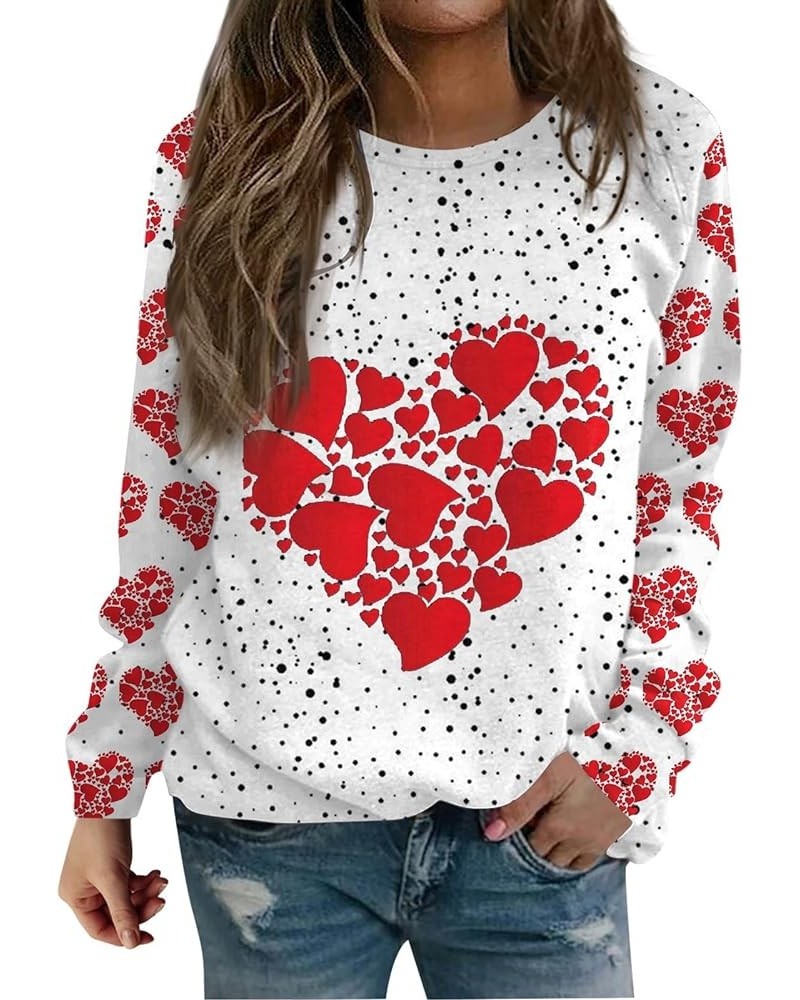 Valentine's Day Tops For Women Fashion Love Heart Print Long Sleeve Round Neck Top Pullover Sweatshirt Casual Blouse E-red $1...