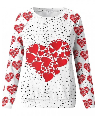 Valentine's Day Tops For Women Fashion Love Heart Print Long Sleeve Round Neck Top Pullover Sweatshirt Casual Blouse E-red $1...