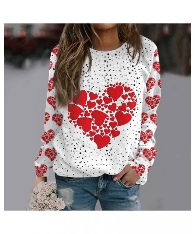 Valentine's Day Tops For Women Fashion Love Heart Print Long Sleeve Round Neck Top Pullover Sweatshirt Casual Blouse E-red $1...