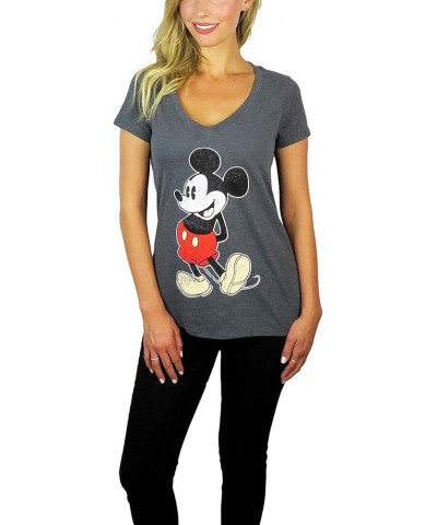 Womens Mickey Mouse Stand V-Neck Tee Charcoal $12.47 T-Shirts