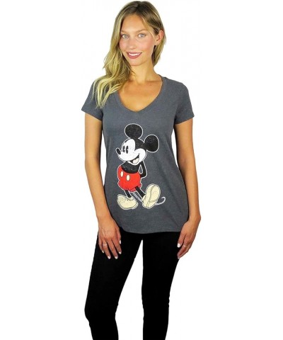 Womens Mickey Mouse Stand V-Neck Tee Charcoal $12.47 T-Shirts