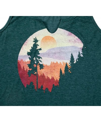 Sunset Tank Tops Women Pine Tree Retro Sun Tank Top Camping Shirts Vintage Graphic Tops Summer Sleeveless Tees Dark Green-c $...