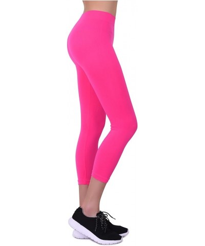 Women's Seamless Capri Length Nylon Leggings One Size Fie Red $11.09 Leggings