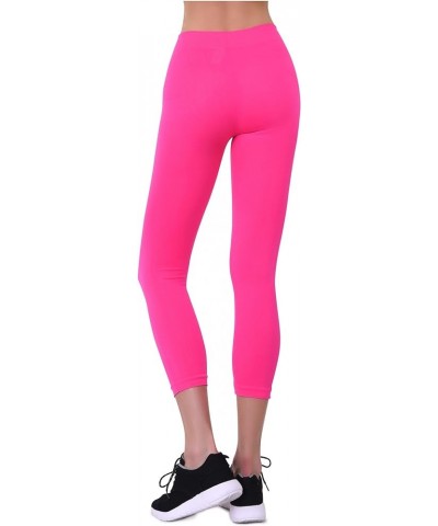 Women's Seamless Capri Length Nylon Leggings One Size Fie Red $11.09 Leggings