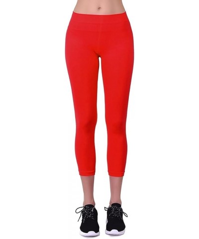 Women's Seamless Capri Length Nylon Leggings One Size Fie Red $11.09 Leggings