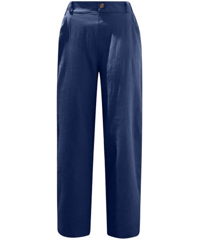 Capri Pants Women Casual Summer Elastic High Waist Linen Pants Loose Wide Leg Cargo Pants Crop Trouser with Pockets A2navy $6...