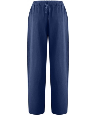 Capri Pants Women Casual Summer Elastic High Waist Linen Pants Loose Wide Leg Cargo Pants Crop Trouser with Pockets A2navy $6...