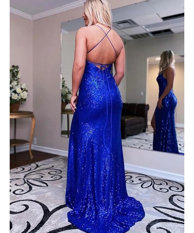 Mermaid Prom Dresses for Women with Slit Sparkly Sequins Cowl Neck Formal Evening Party Gown Red $35.25 Dresses