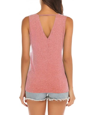 Womens Backless Tank Tops Sleeveless Keyhole Blouse Sexy Summer Tshirt Pink $12.31 Tanks