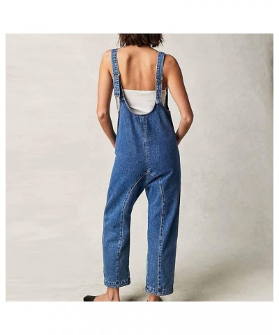 Summer Ripped Strapless Denim Jumpsuit Women's Wide Leg Washed Jeans Rompers Deep V Neck Back Zipper Overalls A7-dark Blue $3...