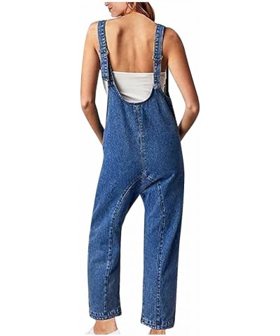 Summer Ripped Strapless Denim Jumpsuit Women's Wide Leg Washed Jeans Rompers Deep V Neck Back Zipper Overalls A7-dark Blue $3...