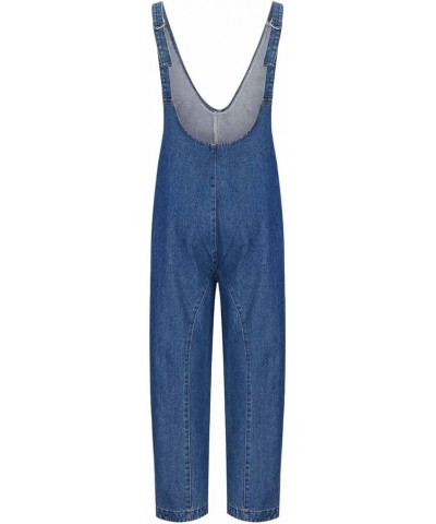 Summer Ripped Strapless Denim Jumpsuit Women's Wide Leg Washed Jeans Rompers Deep V Neck Back Zipper Overalls A7-dark Blue $3...